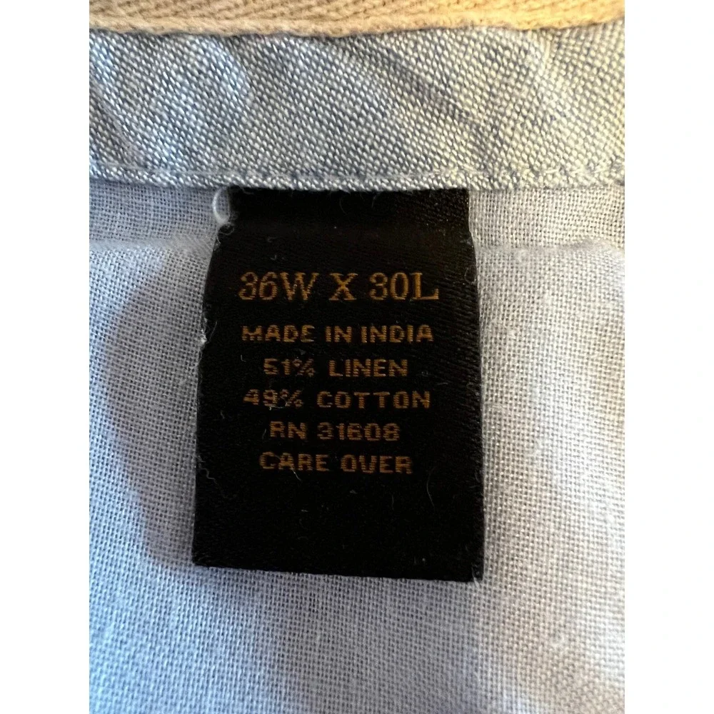 Jos‎ A Bank Reserve Mn 36x30 Light Blue 100% Linen Drawstring Waist Straight Pan
